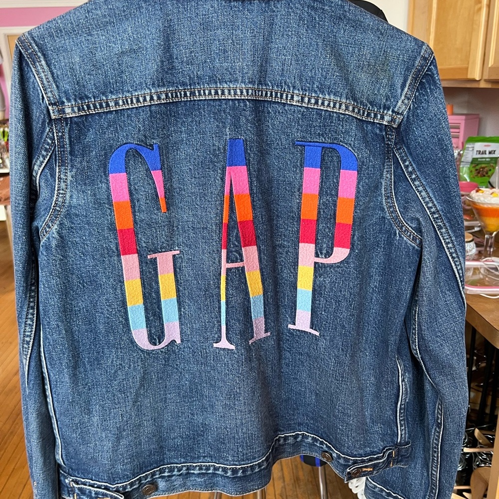 GAP Blue Denim Jacket with Multicolor Lettering